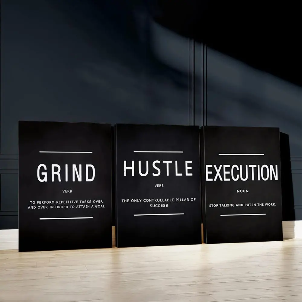 Motivational Poster with Frame, 3 Counts/set Hard Work Wall Art Print, Success Mindset Posters, Wall Decor for Home Living Room Bedroom Office School, Ornaments, Creative Design Print