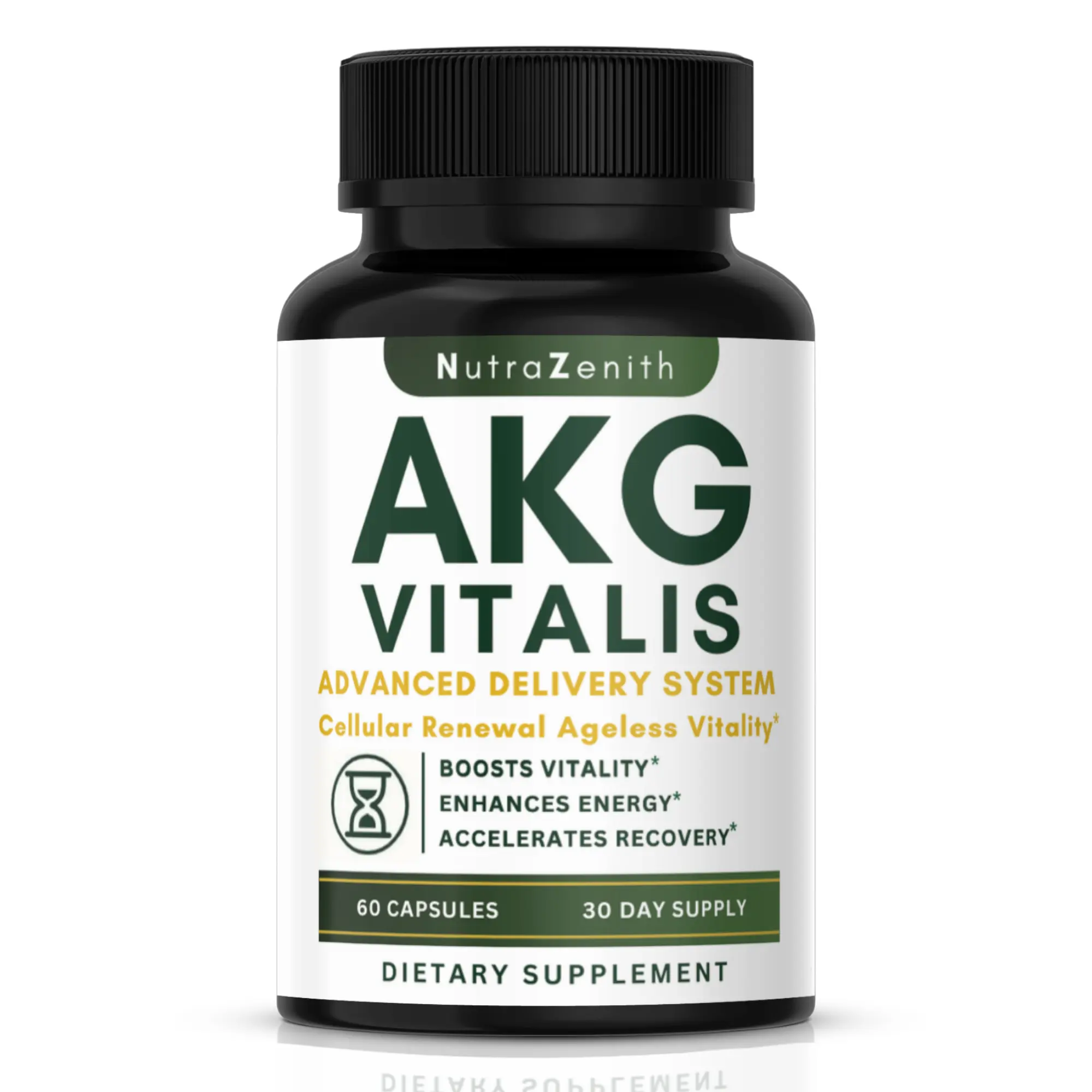 NutraZenith AKG Vitalis - 1000mg Pure Alpha-Ketoglutarate with L-Arginine & Vitamins for Enhanced Energy & Recovery 60 Capsules 30 Day Supply