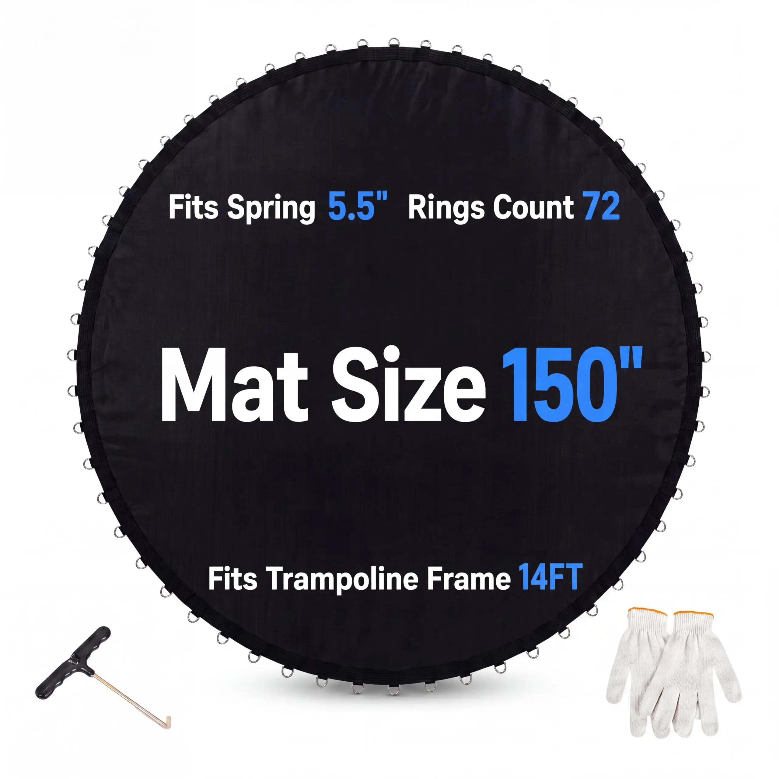 Trampoline Replacement Mat, Fits 14FT Round Frame with 72 V-Hooks, Heavy Duty UV Resistant Outdoor Trampoline Mat Fits 5.5" Springs,  (Spring not Included)