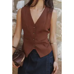 Bell Linen Vest - Brown