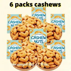 6 packs of 1.76oz Bai Cao Wei Charcoal Cashew 50g Nut Waist Nut Nut Internet Celebrity Leisure Snacks Family Gathering Gourmet Office Snacks Delicious Snacks