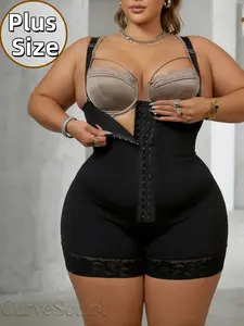 1 Count Women's Plus Size Adjustable Hook & Eyes Closure Jumpsuit, Fajas, Colombian Shapewear, Butt Lifting And Tummy Control Solid High Elasticity Body Shapewear, Soft And Conforms Curve Compressing Bodysuit, Suitable for Daily Exercise Underwear
