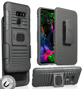 Case with Clip for LG G8 ThinQ, Nakedcellphone Black Rugged Ring Grip Cover + Belt Hip Holster Holder Stand [with Built-In Mounting Plate] for LG G8 (LM-G820)