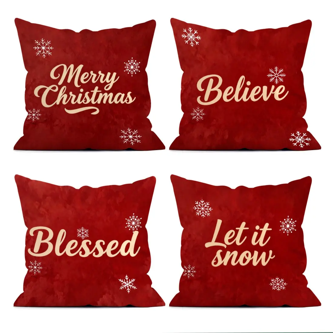 4pcs Red Christmas Text Design Cushion Covers, Single-Sided Print, Home Decor for Living Room Bedroom, All Seasons, No Insert Included