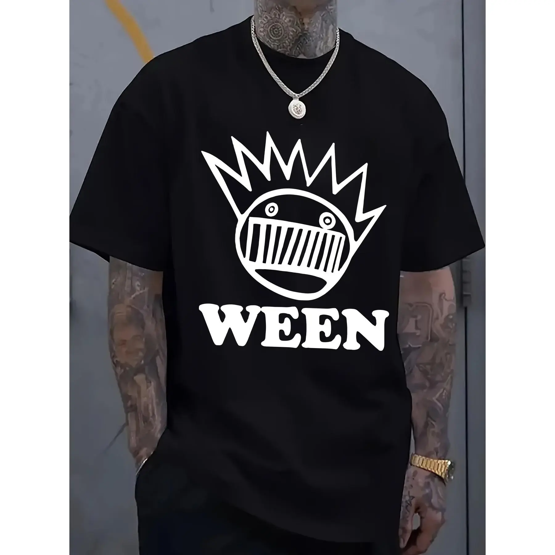 Ween Archives Funny Men's Short Sleeve Graphic Top, Menswear Basic Stylish Loose Sports T-Shirt for Outdoor Activities