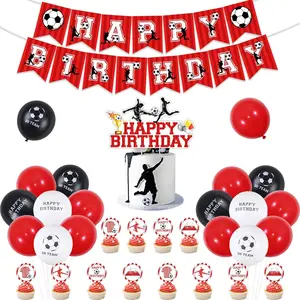 1Set Football Birthday Decorations Red and White Football Happy Birthday Banner Football Theme Cake Cupcake Toppers Red Black Soccer Balloons for Boys 5th 7th 8th 11th 13th Years Party