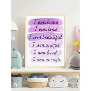 1pc Positive Affirmation Room Wall Art, Canvas Print With Inspirational Quote, Suitable For Girls' Purple Bedroom, Nursery, Baby Shower Gift, Unframed,Poster Gifts Birthday Graduation