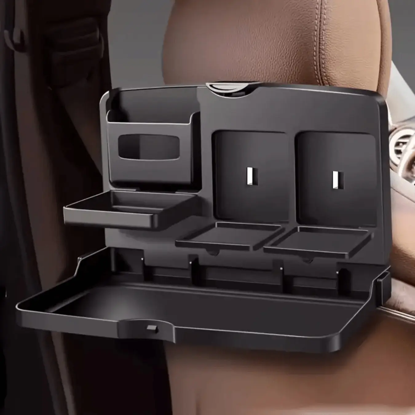 Car seat back tray, foldable plastic rear car storage rack, Car Backseat Organizer, Car Interior Accessory, Auto Accessories Interior, 12-month universal type, double cup holder and phone slot, large storage capacity, easy installation