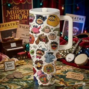 1 Pc 40oz insulated mug, Stainless, Muppet Show themed vacuum cup, Flasks, double wall, leak-proof, skinny design, hot cold drinks, gift for women and men, fan collectible, office, travel, gym, keeps drinks hot 12 hours, cold 24 hours, holiday, birthday