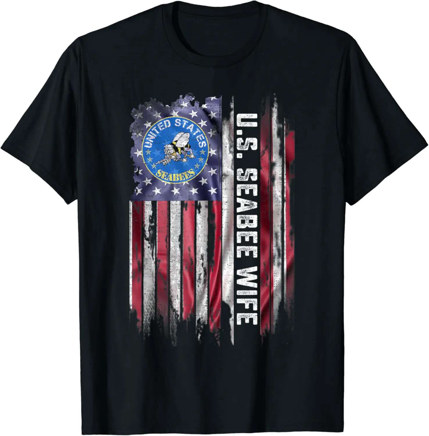 Vintage USA American Flag Proud US Seabee Veteran Wife Funny T-Shirt - Margaritahe Shop 39B09MFXCJ7B