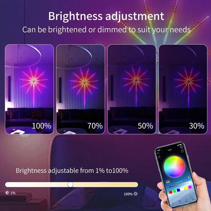 LED smart fireworks light, 1 set multipurpose ICRGB rainbow color ambient light, music rhythm light with wireless control via remote control and app, party lighting decoration