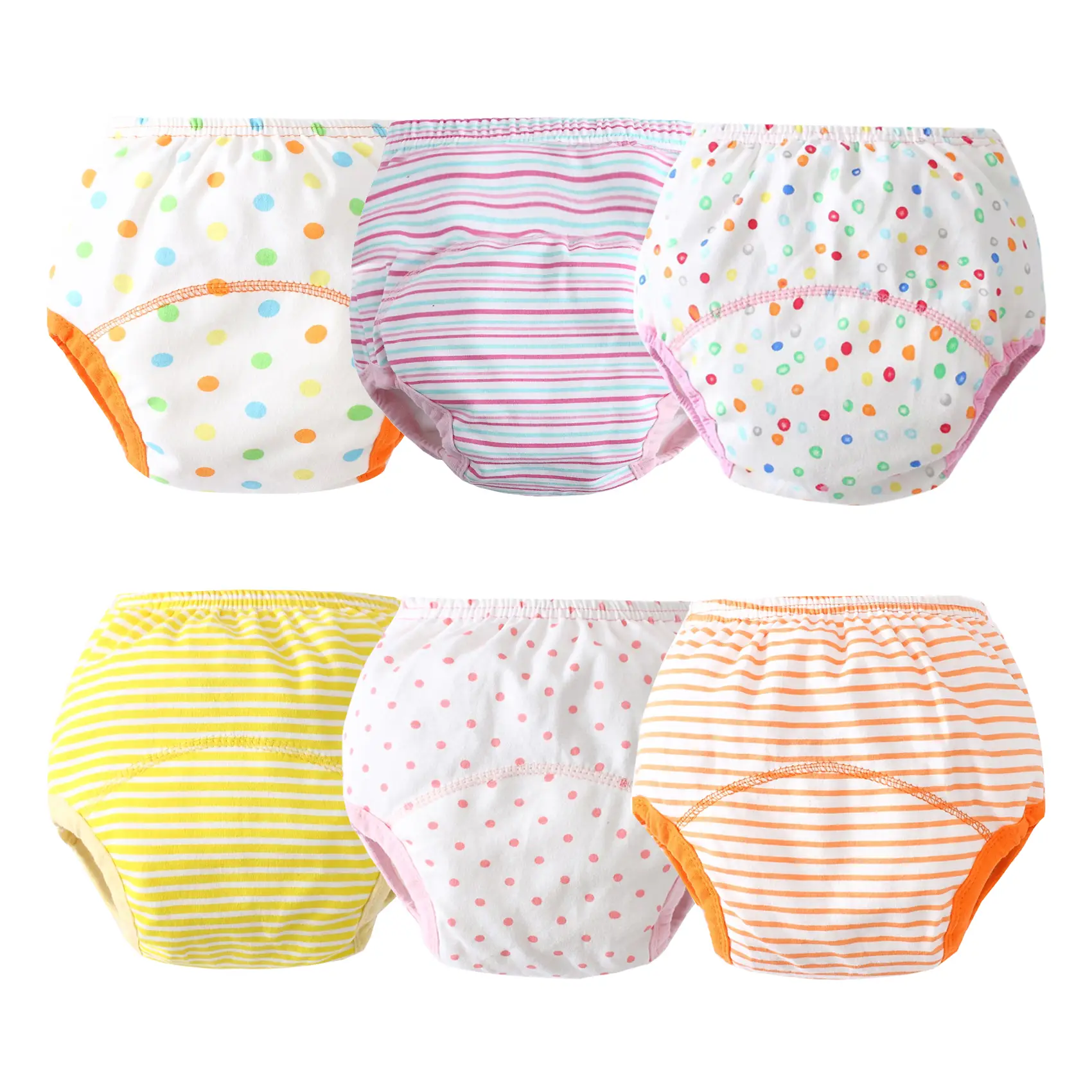 6-Pack Cute Dots and Striped Printed Training Underwear for Girls and Boys Cotton Reusable Baby Training Pants Unisex Usable Potty Toddler Underpants
