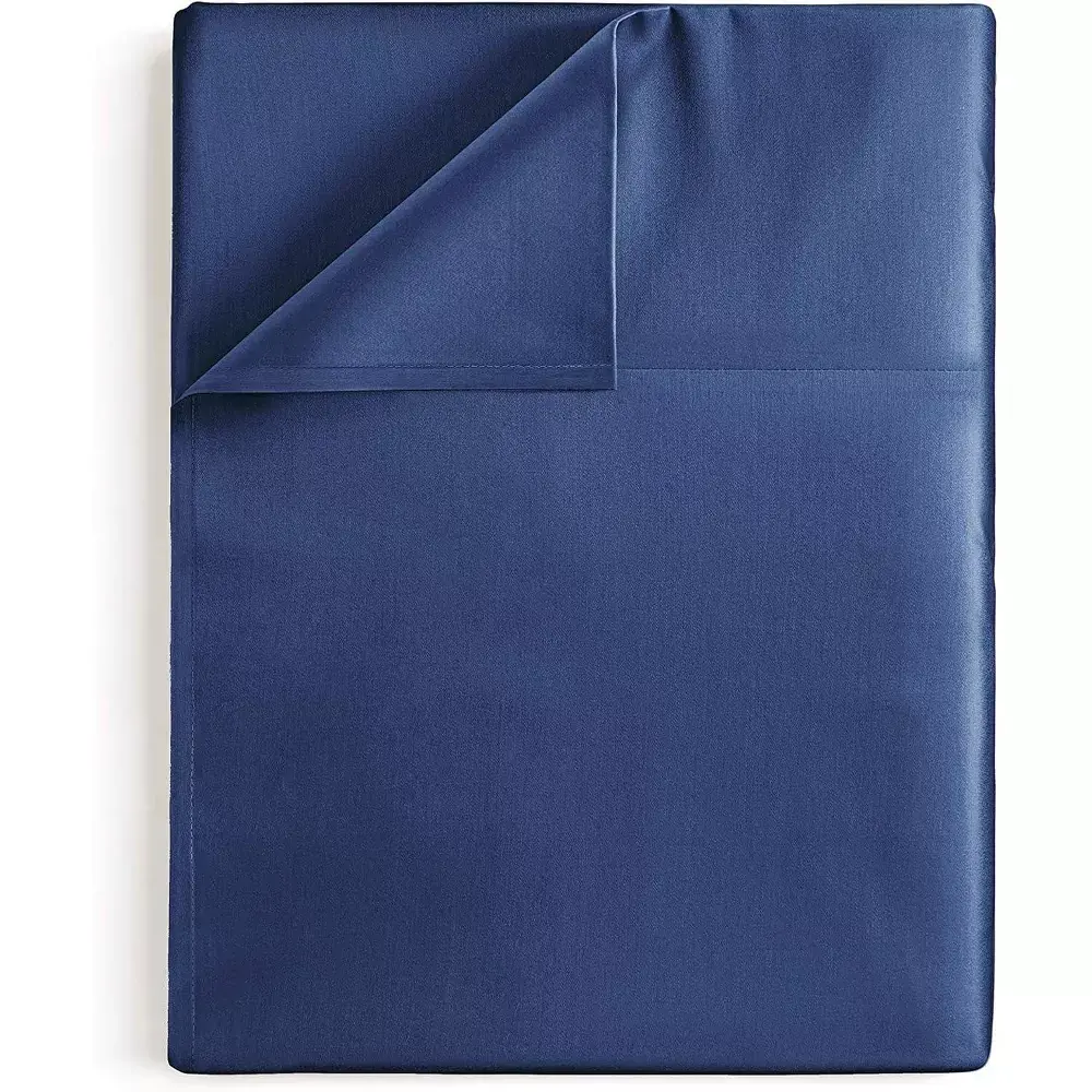 CGK Linens Queen Size 100% Cotton Sateen Flat Sheet Only - 400 Thread Count, Breathable, Durable, Cooling Sleep Top Sheet, Flexible-Fit, Machine Washable in Navy Blue