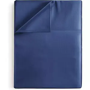 CGK Linens 100% Cotton Sateen Flat Sheet Only - Luxuriously Soft 400 Thread Count Top Sheet in Navy Blue, Size Queen