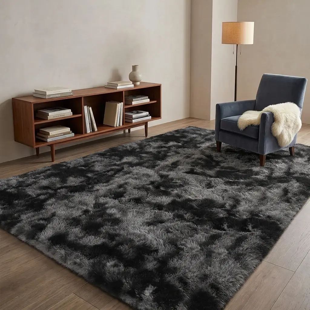 XEXSIN Black and Grey Area Rugs for Living Room Large Men Room Carpet Bedroom Ultra Soft Fluffy Area Rugs Aesthetic Plush High Pile Floor Rug for Kids Room Dorm Home Decor