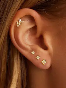 Personalized and creative design four-petal leaf stud earrings four-piece set, light luxury fashion design earrings set, suitable for daily wear and party activities, Valentine's Day, Mother's Day and other holiday gifts are preferred