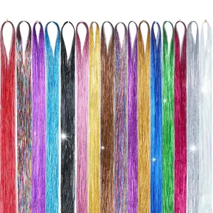 16 Colors Tinsel Hair Extensions , Fairy Hair Tinsel for Women & Girls Easy Apply Hair Highlights for Birthday Christmas New Year Party#SummerVibes