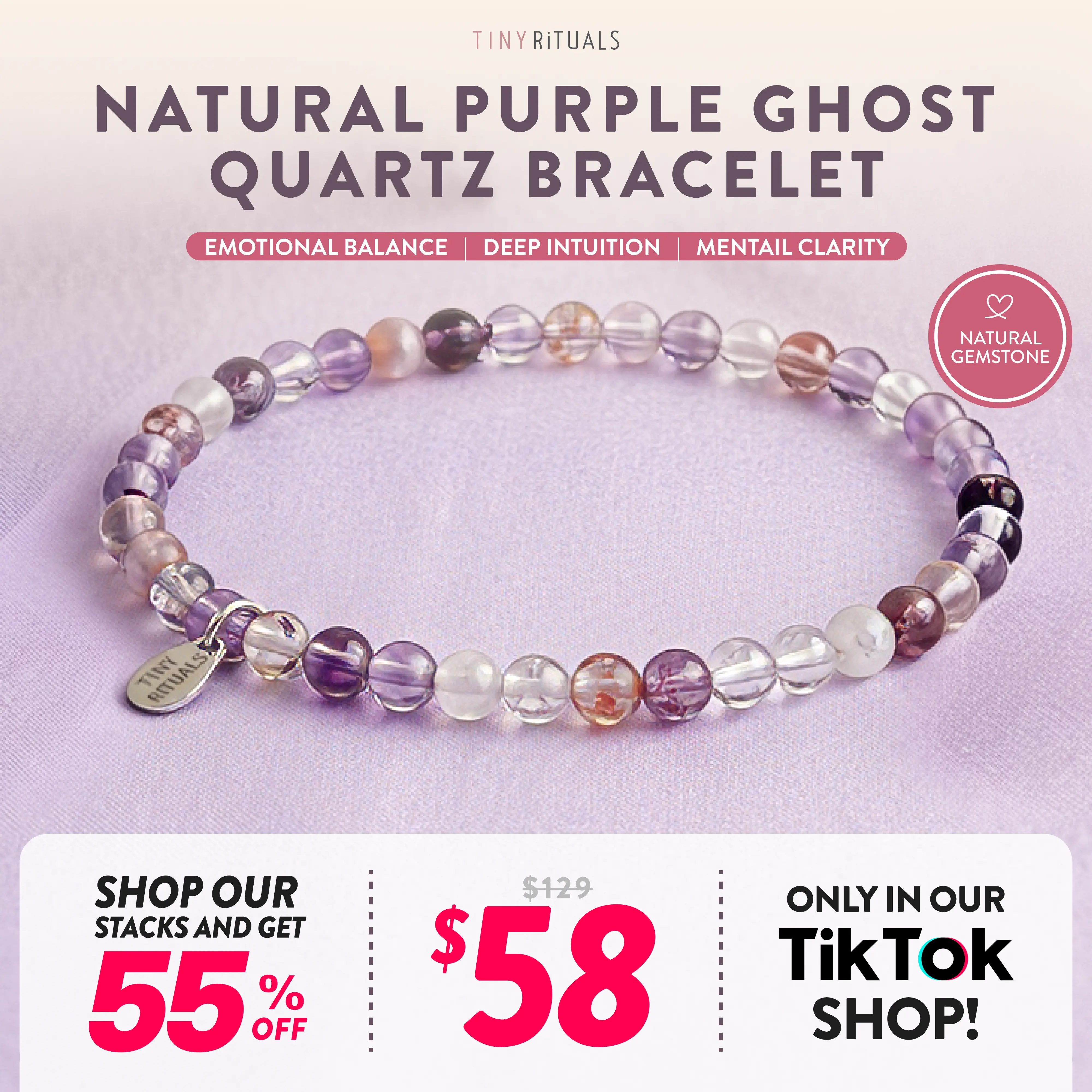 TINY RiTUALS Purple Ghost Amethyst Quartz Energy Bracelet