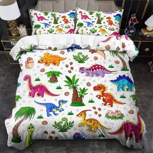 3-piece Soft Bedding Sets cartoon bedding set animal duvet set dinosaur comfortable decorative bedding set duvet set bedroom decoration room 2D Jurassic flat print (including 1 duvet cover+2 coreless pillowcases)