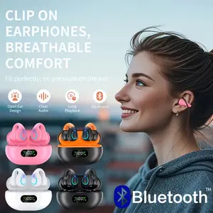 Wireless Bluetooth Earphones B- Clip-On Earbuds 5.4 Sports Earphones LED Display Charging Case Hi-Fi Stereo Sound ENC Noise-Cancelling Microphone Comfortable Fit