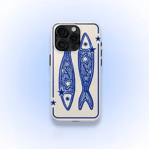 Navy Blue Star Sardine Phone Case, Polycarbonate TPU Dual-Layer, Y2K Celestial Sea Grunge Cute Cool Girl Design, Multi-Model That Fits iPhone 11,12,13,14,15,16,17 Pro Max Air Plus