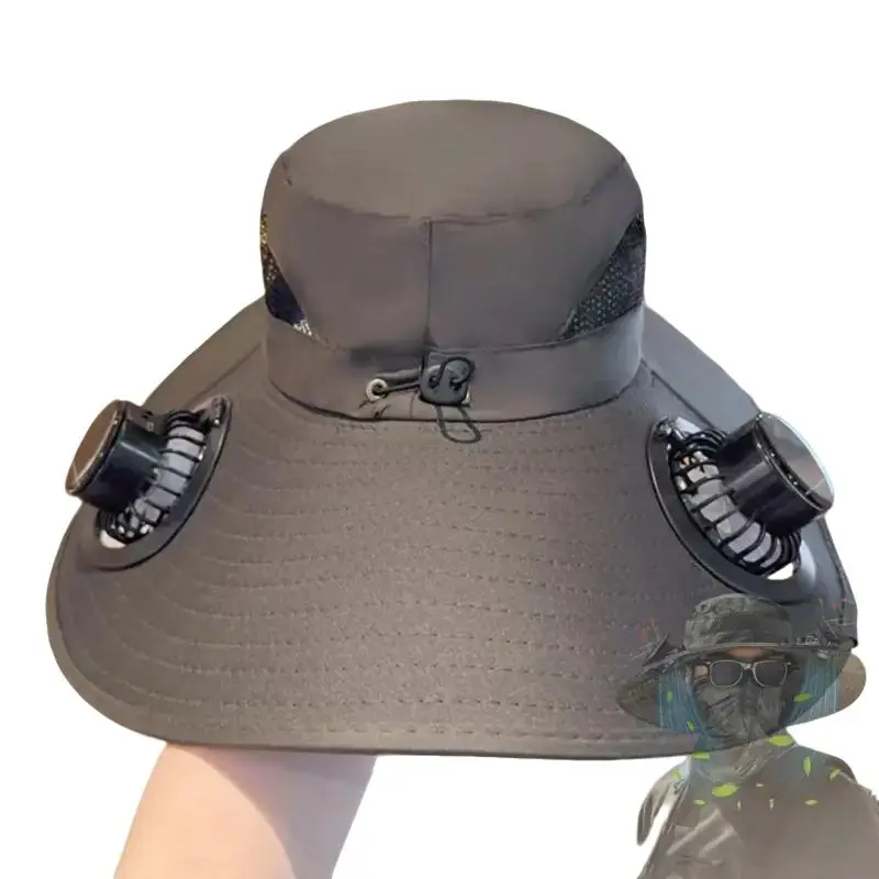 Solar Fan Hat, Wide Brim Outdoor Fishing Hat with Double Power Fans, 3 Speed Adjustable Fan Hat for Men, Cooling Fan, Adjustable Sun Cap, Sunhat