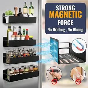 4pcs Magnetic Side Storage Rack, No Drilling Required - Wall-Mounted Spice Holder for Refrigerator or Washing Machine, Kitchen Organization, Modern Kitchen Accessory, Compact Organizer, Durable Rack, Metal Organizer, Small Space Living, Home Cooks