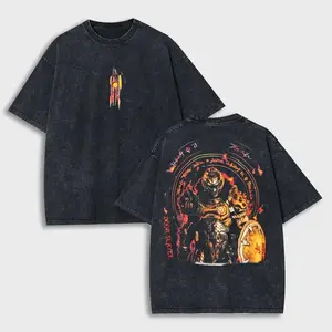 Menswear Distressed Vintage Unisex Round Neck Shortsleeve T-Shirt, Doom Slayer Printed Casual Top