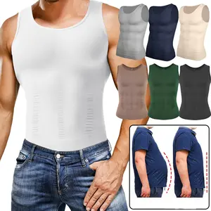 1-3 Packs Menswear Body Shaper Vest Compression Shirt Breathable Stretchy Gym Lightweight Workout Tank Top Sleeveless Tummy Control Shapewear Formal Underwear Clothes Fabric Soft