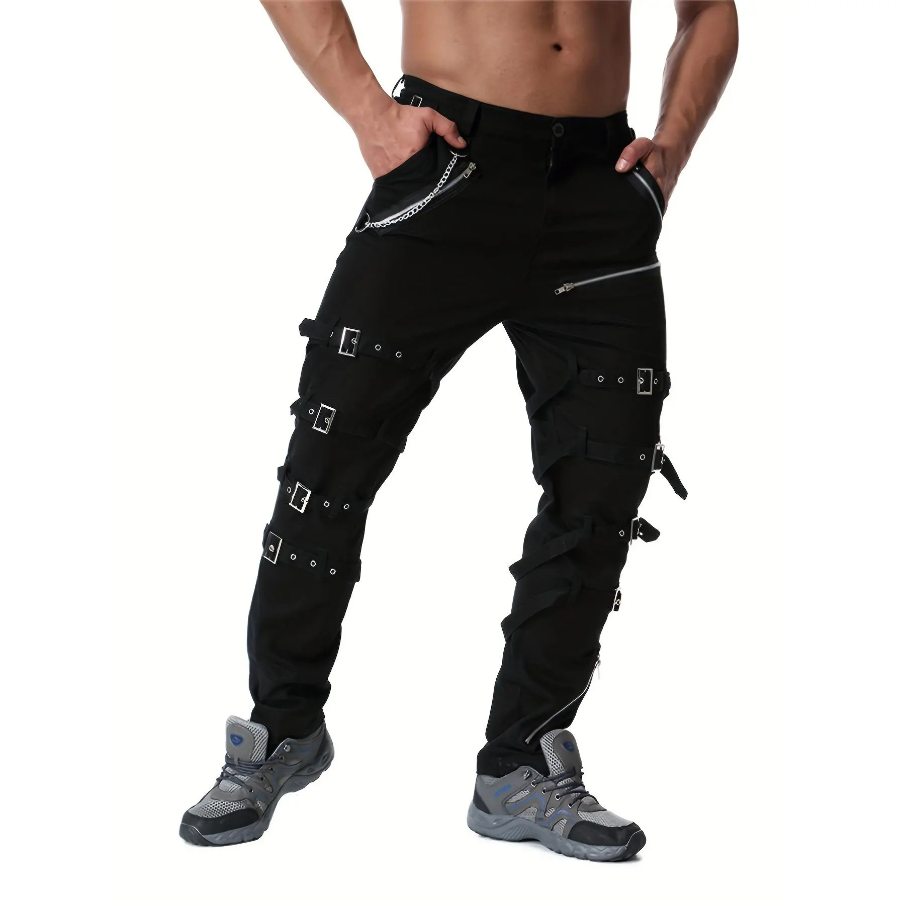 Men`s Steampunk Gothic Hip Hop Punk Rock Pants Trousers with Chain