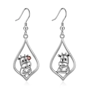 Cow Earrings 925 Sterling Silver Cow Drop Earrings Jewelry Gifts for Birthday Christmas