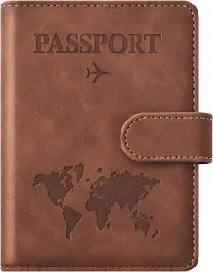 Minimalist Lightweight Waterproof PU Leather Unisex Passport Holder, Travel Essentials Wallet Cover Case for Men & Women (Brown)