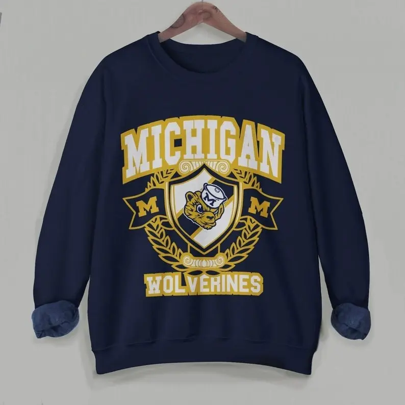 Vintage Michigan Wolverine Crewneck Sweater - Unisex Heavy Cotton Tee - Comfort Casual Classic Fabric Menswear Shirt Sweatshirt