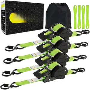 Retractable Ratchet Straps,1'' x 12' Tie Downs Automatic Retractable Ratchet Straps 1760lb Break Strength for Trailer,,Scooter,Pickup ,UTV,Kayak(Neon Green,4 Pack)