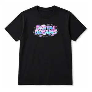 Unisex Cyberpunk "Digital Dreams" Graphic Round Neck Short-Sleeve T-Shirt, Men's Streetwear Top, Casual Clothes, Tropical Style Father's Day/Birthday Gift (Black, White)
