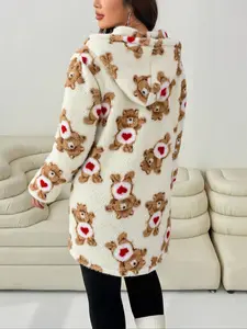 Women's Autumn/Winter Hooded Fleece Trench Coat - Side Zippers + Pockets, Suitable for Multiple Scenarios (Indoor/Outdoor), Heart - shaped Design for Festival Outfits, Plush, Cold - resistant Top, Warm, Plush and Comfortable Cold, Hooded Jacket