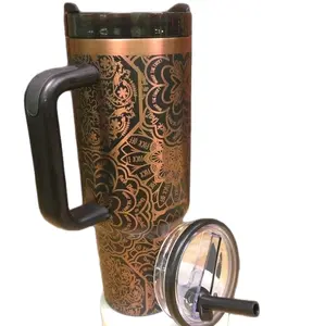 40OZ Cuss Word Mandela Cup - Laser Engraved Copper & Black Tumbler for Moms, Stainless Steel, Funny Mandala Design, Perfect for Coffee Lovers & Mom Life Humor Drinkware