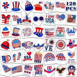 4th of July Outfits for Women - 120 PCS USA Flag Patriotic Temporary Tattoos, Includes USA Flag, Fireworks, Eagle, Statue of Liberty for Independence Day Memorial Day