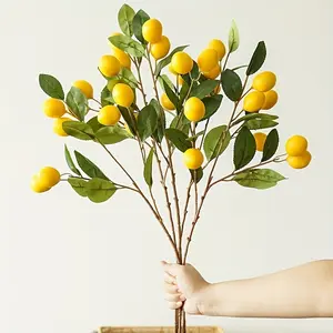 Artificial Lemon Branch with 6 Lemon Fruits, Bonsai Ornament, Artificial Fake Fruit, Simulated Green Plant Decoration