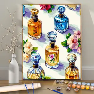 1Pcs Artistic Whisper of Perfume Bottle Flowers - Beginner-Friendly DIY Paint by Numbers Kit - 16x20 Inches - Frameless - Handmade Craft Set - Acrylic Number Painting - Ideal for Home Wall Decor and Gifts, Painting Tool - Frame Not Included