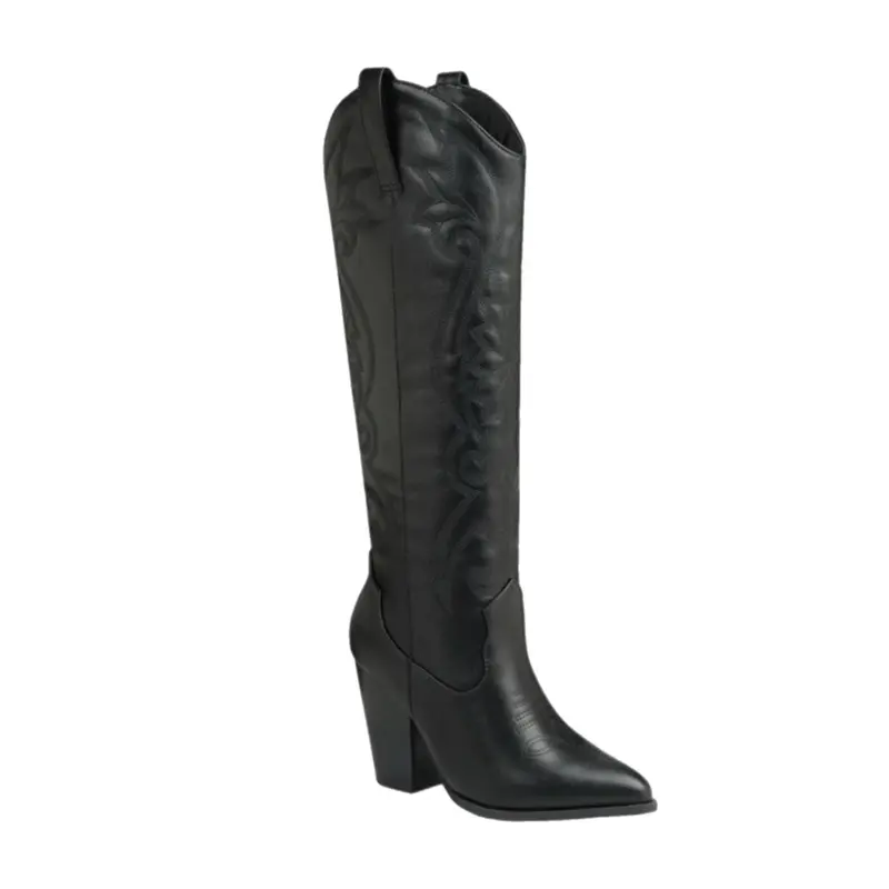 Western Chunky Heel Boot- Women's Footwear with Decorative Design, Comfortable Fit Western Riding Shoes Girl Stylish