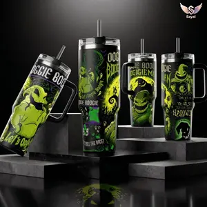 Oogie Boogie - Nightmare BF Christmas 40 oz Vacuum Insulated Tumbler with Handle Straw Let's Roll The Dice Graphic Keeps Drinks Hot/Cold Stainless Steel Travel Mug Movie Fans  Halloween Lovers Spooky Aesthetic Merch Gift