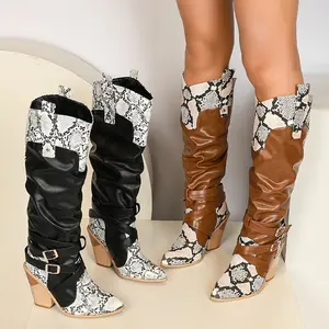 Stunning Snake Pattern Western Cowboy Boots for Women - High Heel, Pointed Toe, Comfortable, Breathable, Soft Upper, Durable Outsole, Perfect for Fall and Winter - Handcrafted in Chengdu, China with Unique Random Print