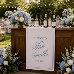 Personalized Linen striped bar or event Sign, name Wedding Welcome banner, Fabric Bar Menu Banner, Linen Cotton, Personalized Name Date sign