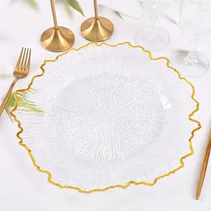 JIT 50 pcs  Transparent gold edge Charger Plates,Round acrylic Reef Plate Chargers for Dinner Plates,Christmas Wedding,Party Elegant Decoration Place mats 13inch/33cm Dinnerware