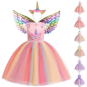 Wings Headband Flower Cartoon Cosplay Costume Fancy Carnival 003 Pink Kids Clothes Performance Princess Theme Party Holiday Girls Ball Gown Children Cocktail Dress 2-10Y