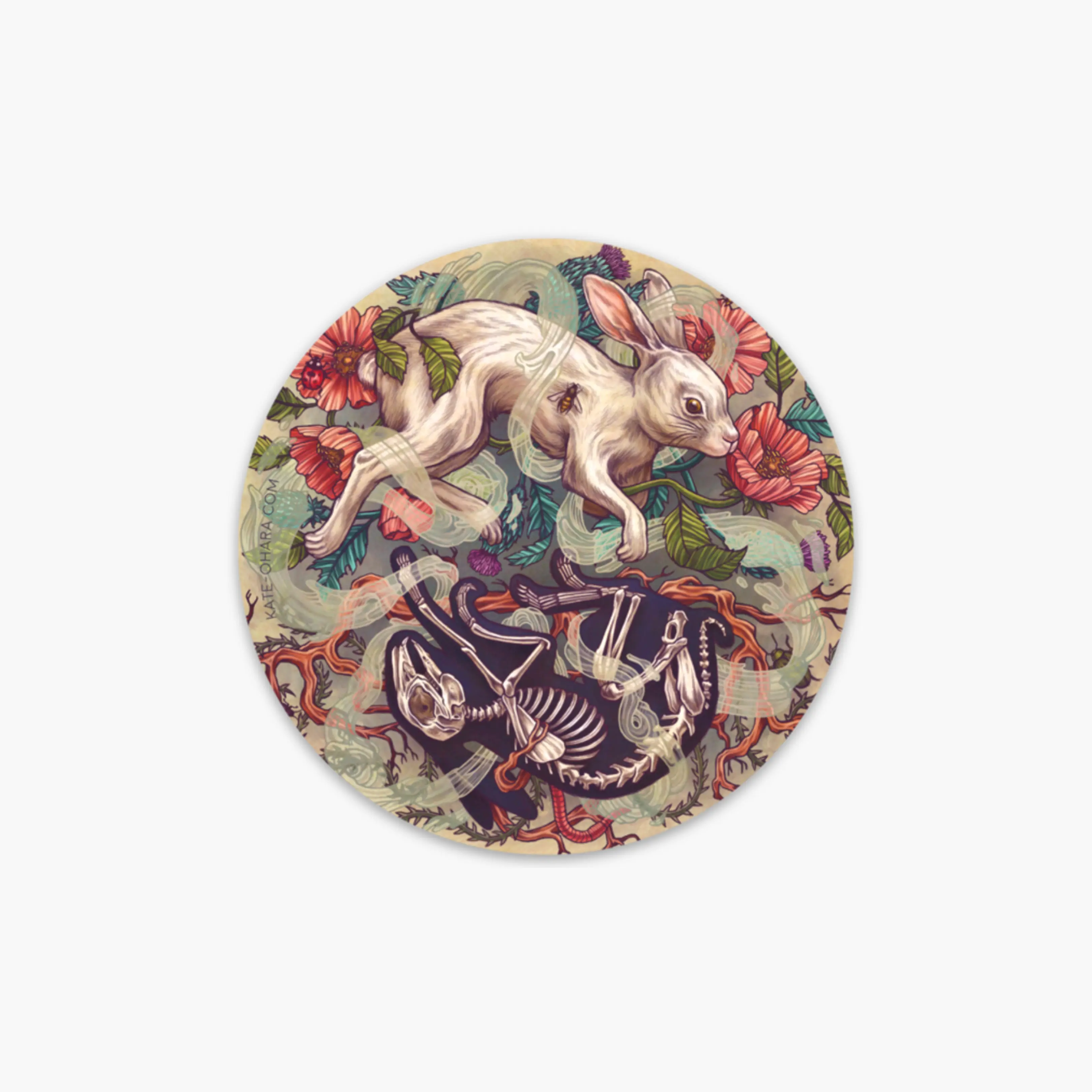 Rabbit Sticker - Dust Bunny - 3x3" Vinyl - Great for Water Bottle, Laptop, Notebook - Animal, Nature, Flower, Botanical - Art Nouveau, Boho - Water-proof & Scratch-proof, Durable