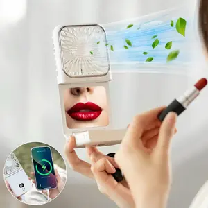 2026 Portable Fan with Makeup Mirror, Rechargeable Handheld Fan, Multifunctional Foldable Makeup Mirror Fan, USB Charging Fan for Women