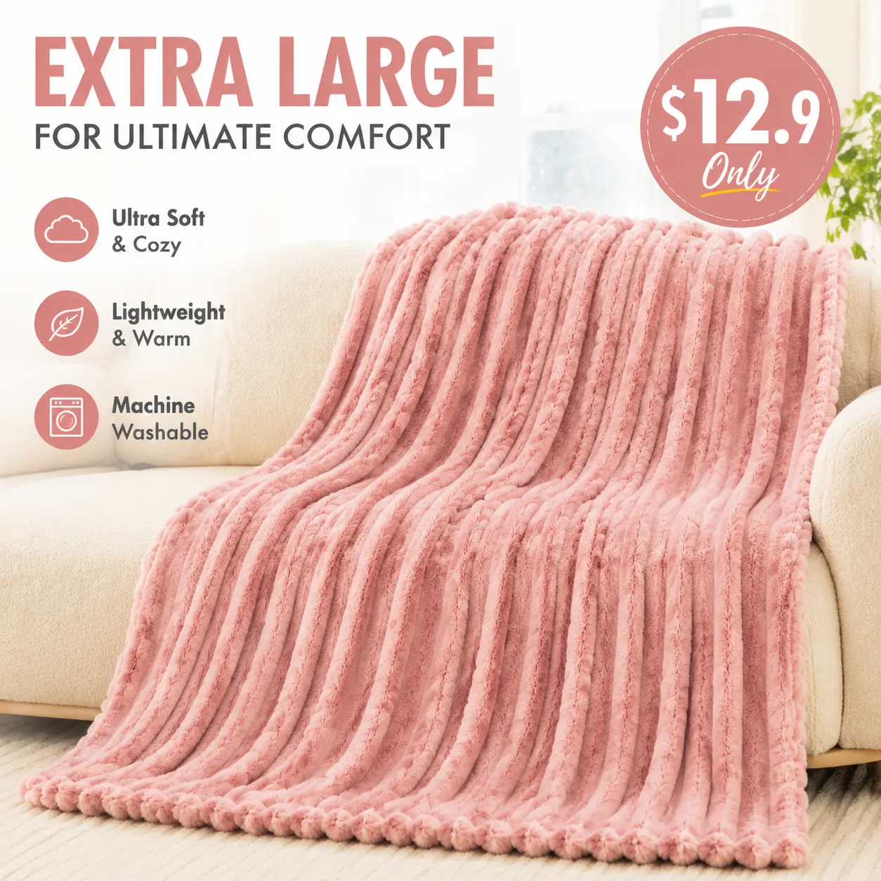 Soft, thick plush sofa throw blanket — warm office nap cover/blanket, all-season home air-conditioning companion blanket, available in multiple colors
