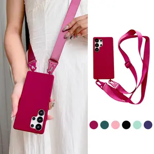 Crossbody Necklace Strap Lanyard Case For Samsung S25 Plus Ultra Edge S25 FE A07 A17 A06 A16 A26 A36 A56 5G Soft Silicone Case Crossbody Phone Strap